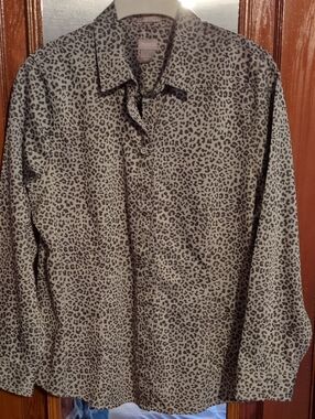 Chico's Taupe and Black Leopard-Print Button Front Shirt